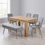 Oak Effect Dining Table Set with 4 Grey Nova Chairs and Grey Nova Bench 6 Seater Kitchen Dining Set