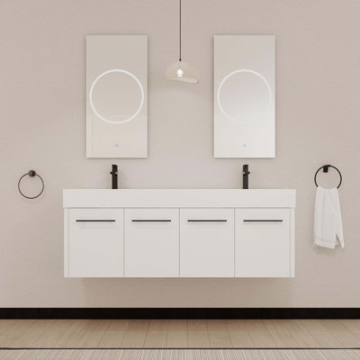 Meuble-lavabo mural 60 po avec lavabo, lavabo à double rebord épais en résine