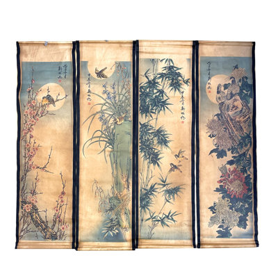 Grand ensemble de 4 peintures murales chinoises classiques pour la décoration de chambre