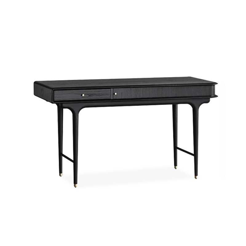 Bureau d'écriture rectangulaire en bois massif noir avec tiroirs, Noir