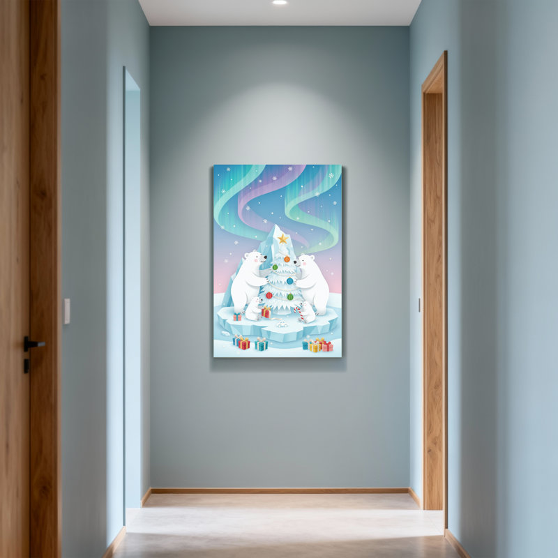 Ours polaires de Noël décorent un arbre de Noël avec des cadeaux, H 30 po x l 20 po