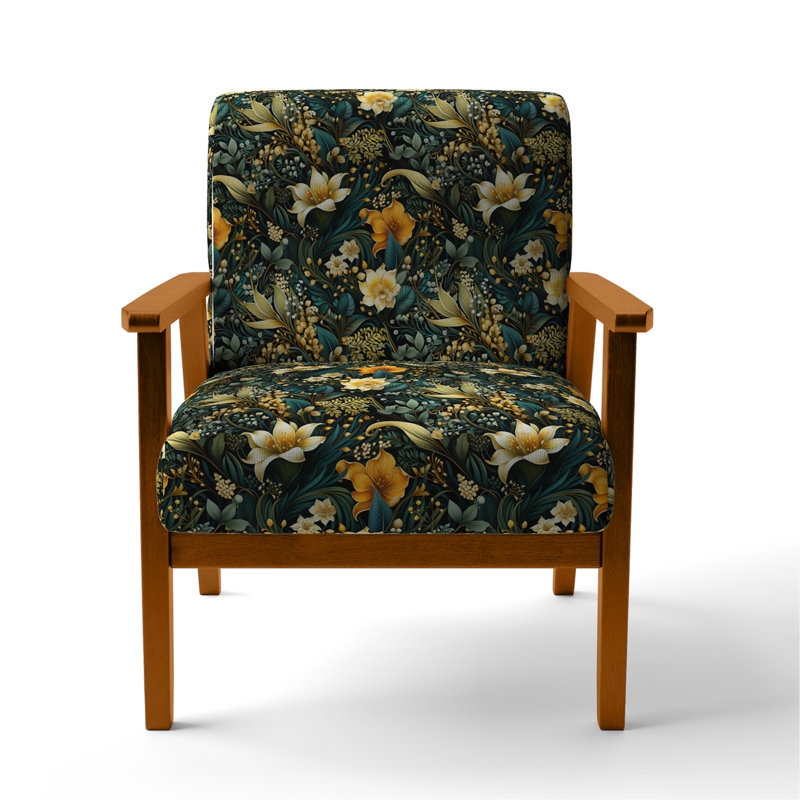 Contemporary Nature Paisley Botanic Pattern - Upholstered Bohemian & Eclectic Accent Arm Chair, Brown Square Arms