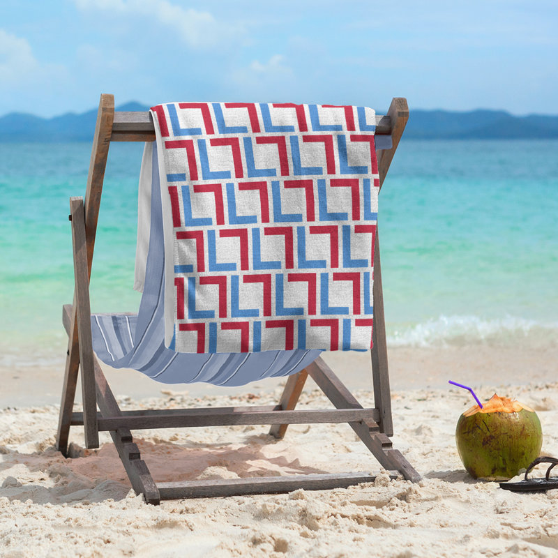Beach Towel, White/Light Blue/Red