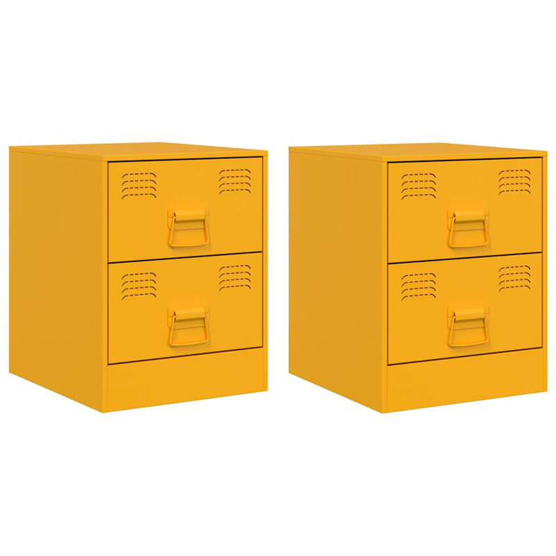 34.5 cm W Steel Bedside Table, Yellow, Set of 2
