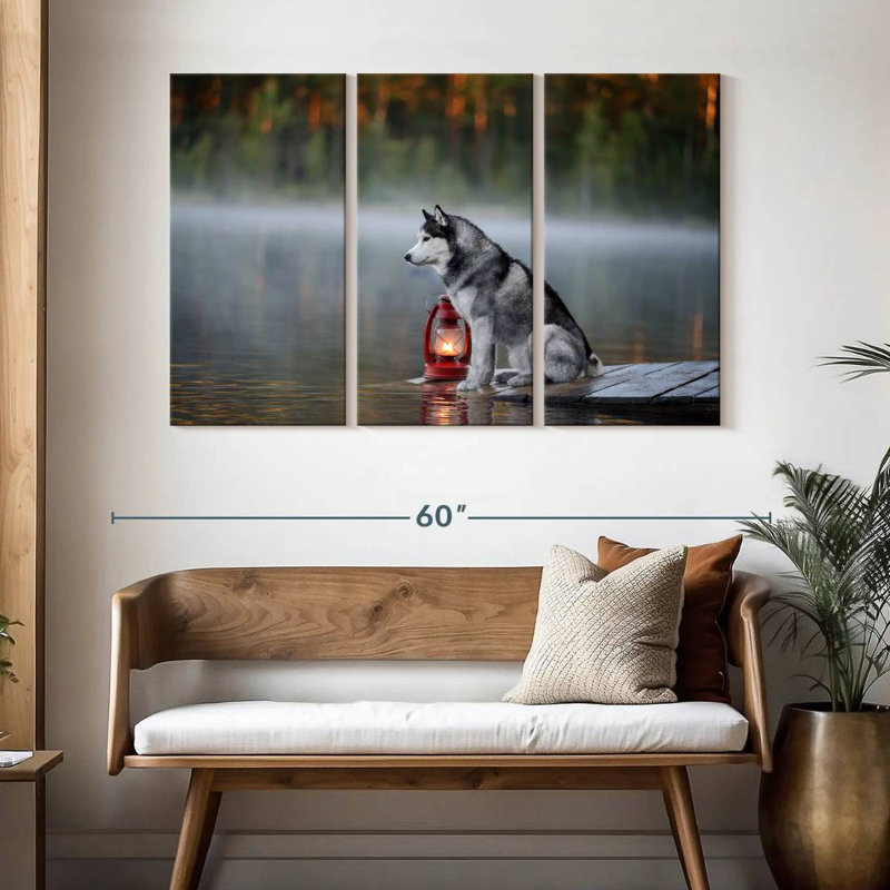 Husky On Lake Dock, 32" H x 50" W