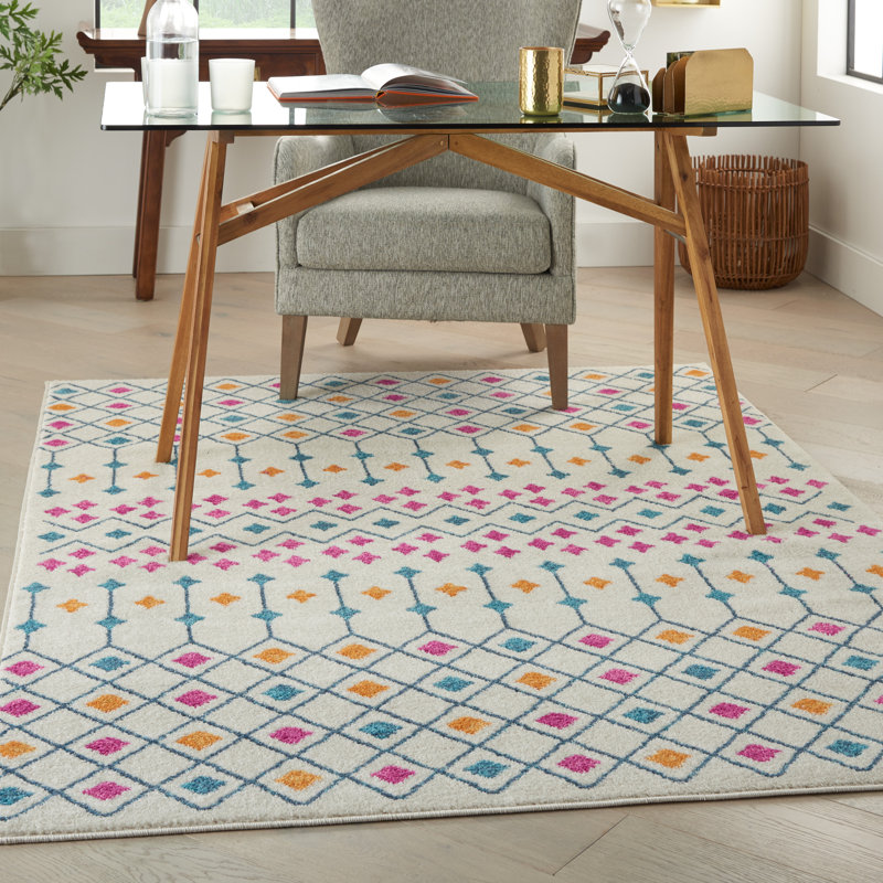 Tapis géométrique ivoire / rose / orange Gillsville, Rectangle 5 pi 3 po x 7 pi 3 po
