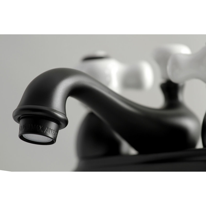 Kingston Brass Restoration Two-Handle 3-Hole Deck Mount 4" Centerset Bathroom Faucet with Brass Pop-Up, Matte Black