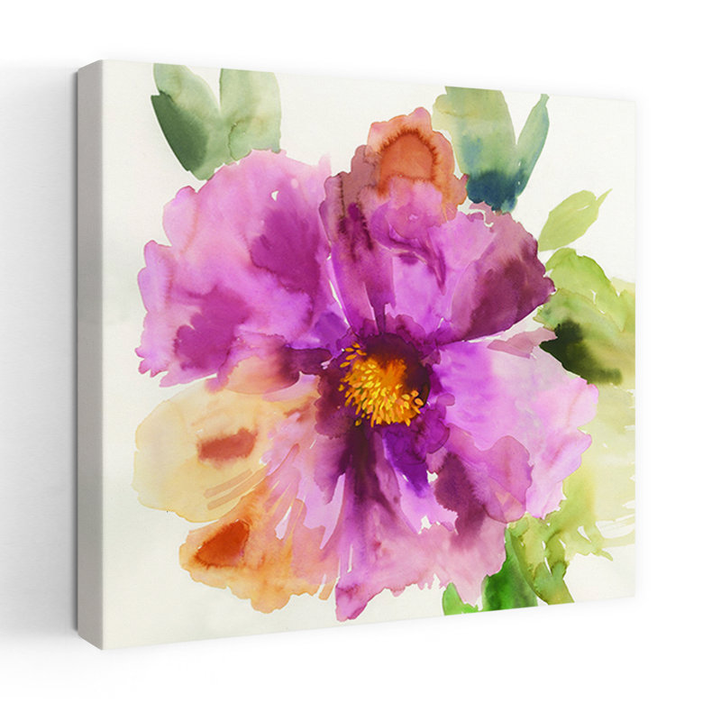 Floresco I, art floral abstrait délicat et vibrant, H 18 po x l 18 po