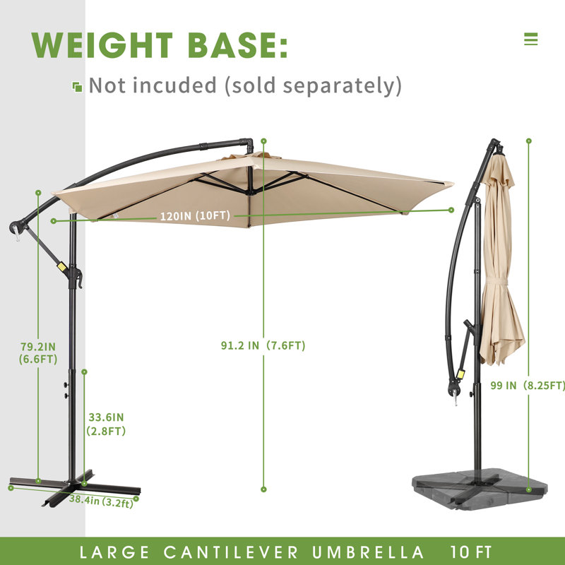 Ersheen 120'' Cantilever Umbrella, Beige