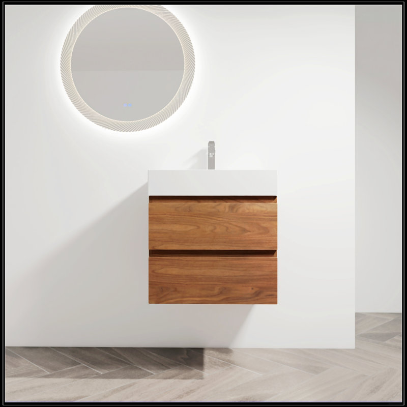 Meuble-lavabo mural 24 po avec lavabo en résine, 24", Chêne brun