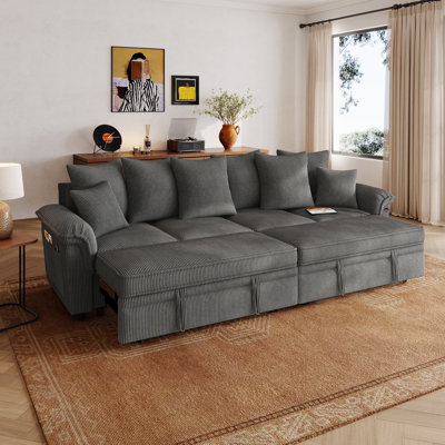  Felipe 110‘‘ Upholstered Modular Pull-out Sofa Bed with USB Charging & Side Pockets