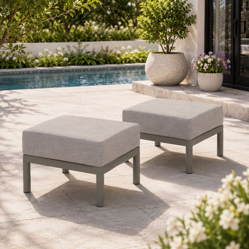 Repose-pieds d'extérieur en aluminium pour patio avec coussin (ensemble de 2), Grey