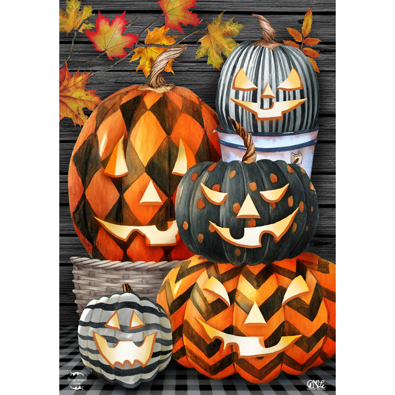 Drapeau à motifs Jack-O-Lanterns House, Orange, noir, gris