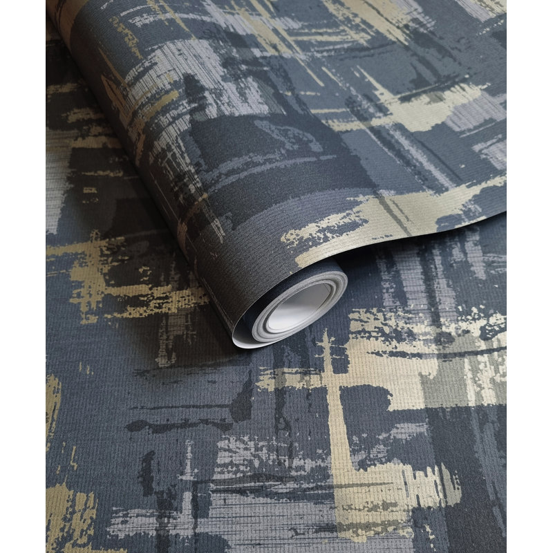 Papier peint géométrique à surface vieillie, Bleu marine