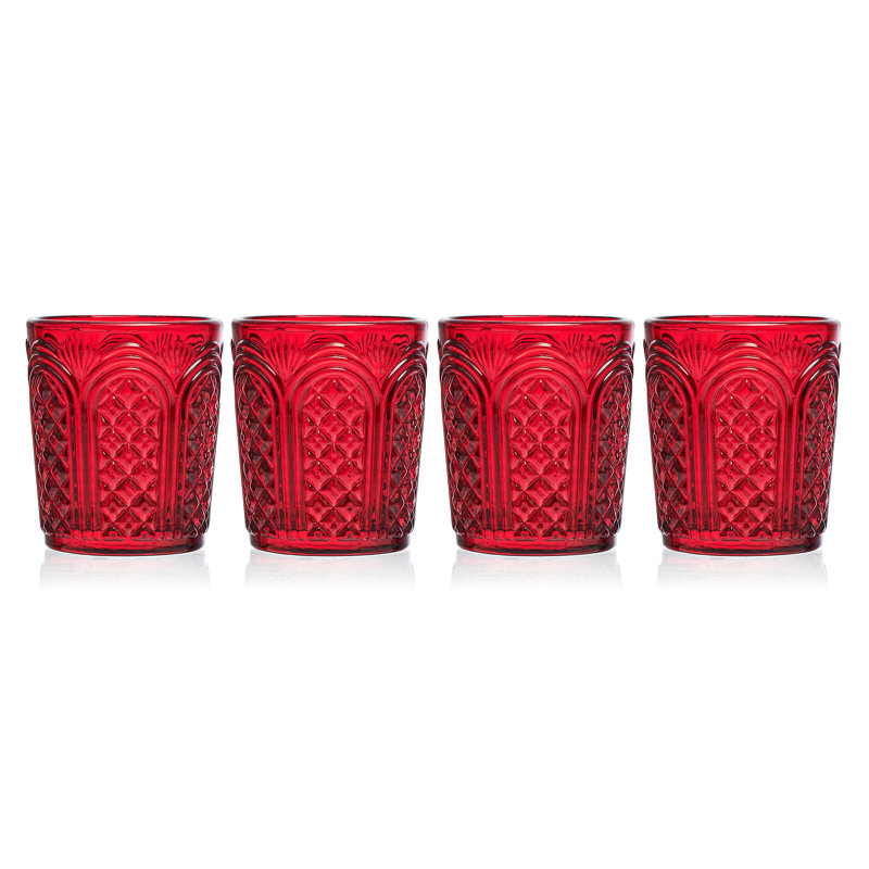 Fitz and Floyd Sicily Double Old Fashioned Glasses, Set of 4, Red