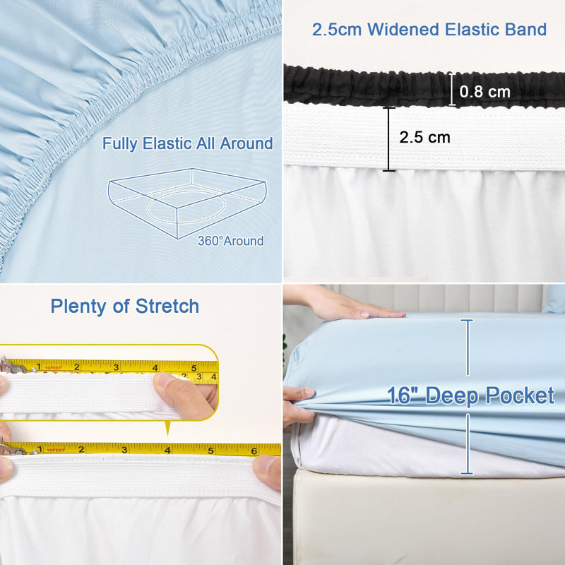 PHF 100% Rayon Derived from Bamboo Fitted Sheet, 16" Deep Pocket,2.5cm Wider Strong Elastic Easy Fit, Breathable Silky Soft Skin-Friendly for Hot Sleeper