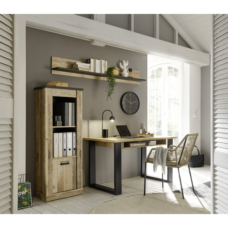 Jackeline 3 Piece Desk Office Set, Natural/Anthracite