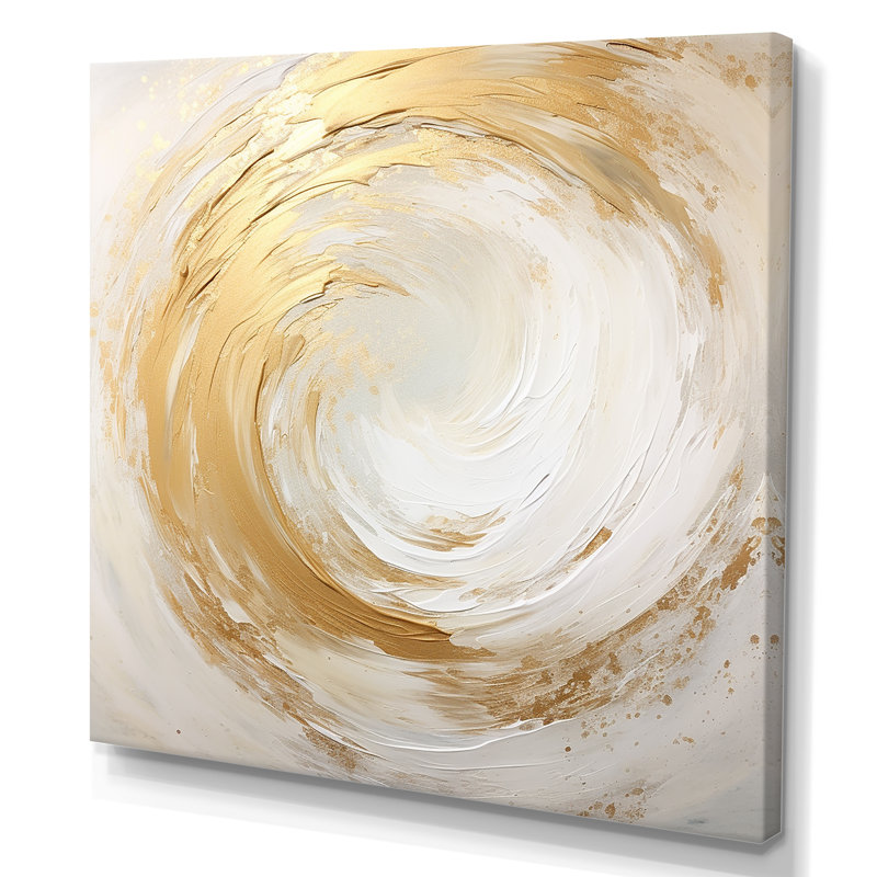 Vortex doux doré et blanc I - art abstrait spirales, Toile tendue, H 30 po x l 30 po x P 1 po