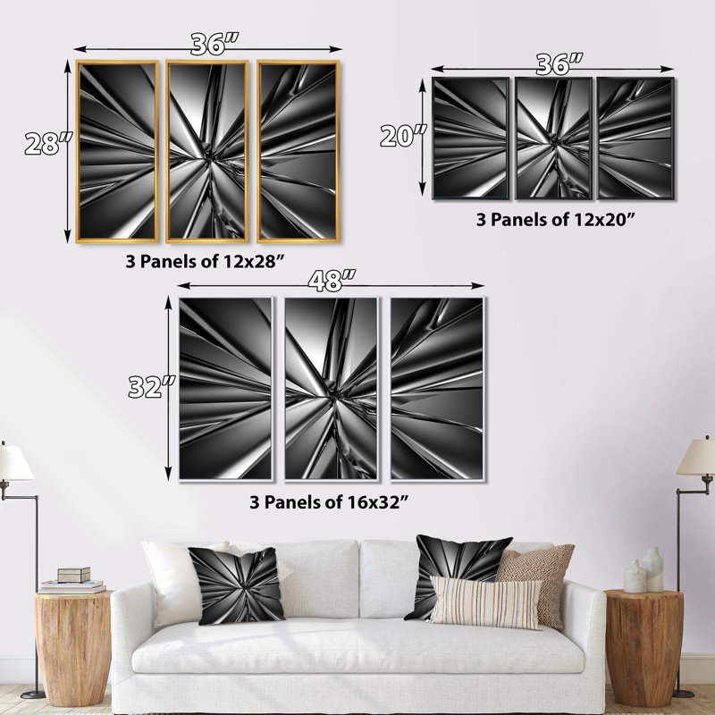 Futuriste fond en cristal - ensemble de 3 toiles abstraites encadrées, Or, H 32 po x l 48 po