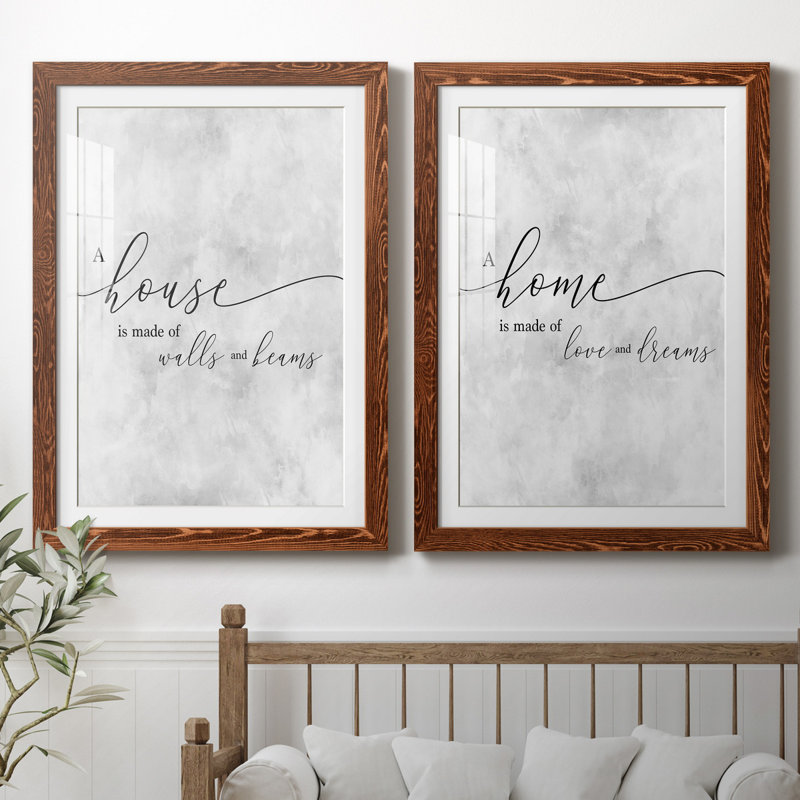 Une maison - ensemble de 2 reproductions d'art textuel, Papier avec cadre érable, Blanc, H 31,5 po x l 47 po x P 1,5 po