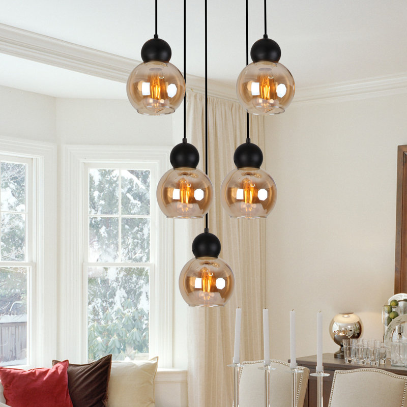 5-light Amber Chandelier Glass Chandelier Kitchen Island Lighting