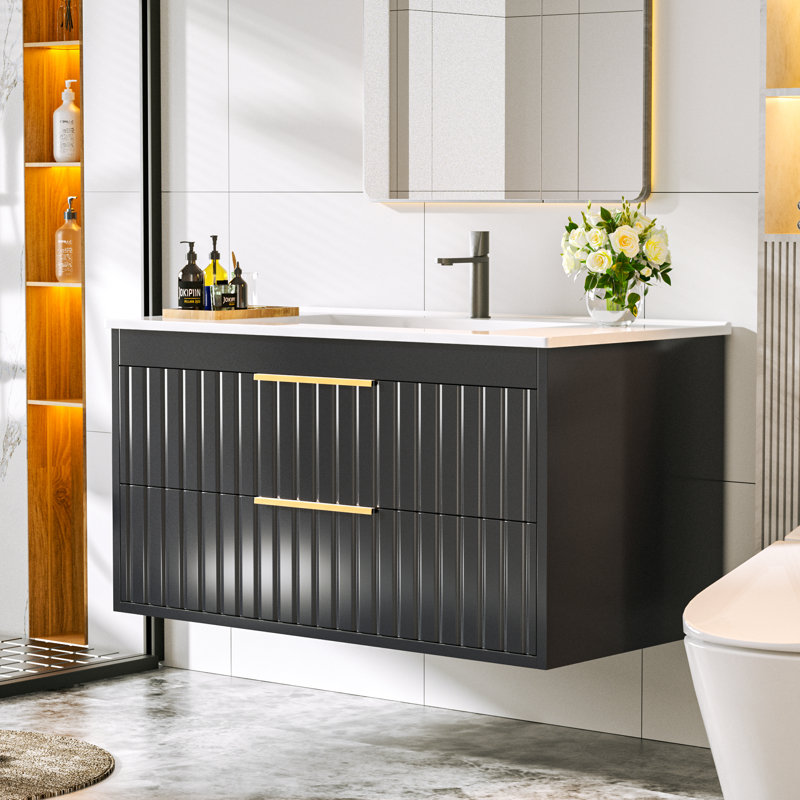 36" Floating Bathroom Vanity With Sink, Black