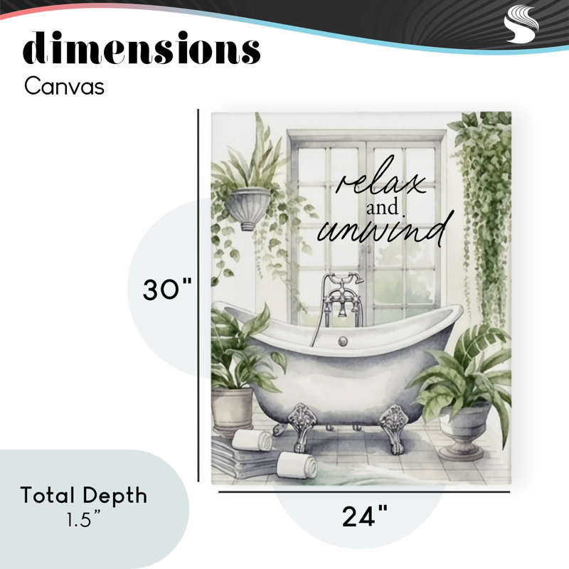 «Relax Unwind Bath & Foliage Canvas», design par Lettré et doublé, H 30 po x l 24 po