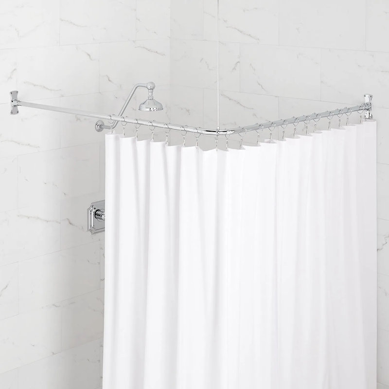 Chrome Brass L-Shaped Wall and Ceiling Mounted Shower Curtain Rod