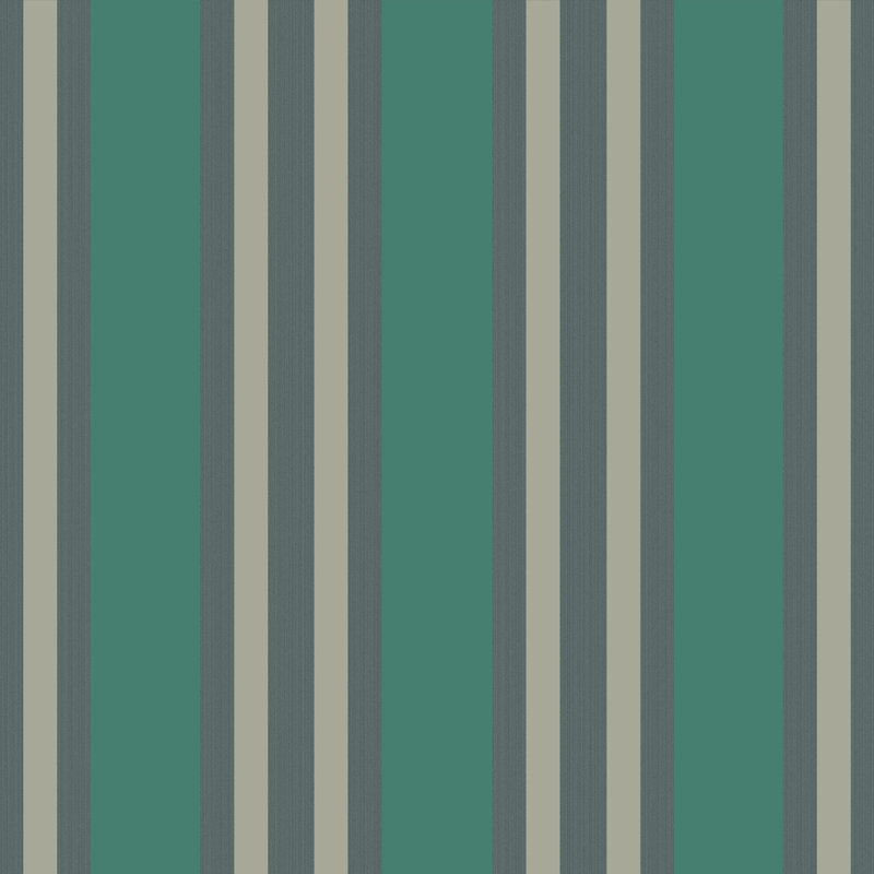 Marquee Polo Striped Wallpaper Roll, Teal/Gilver