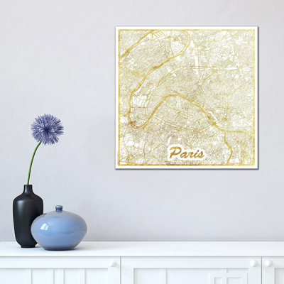Boston Vintage Blue Watercolor Urban Blueprint Map by Hubert Roguski - Wrapped Canvas Print