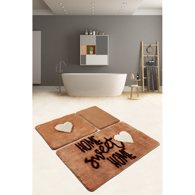 Ensemble de tapis de bain 3 pièces Bocanegra, Brun / vin / blanc