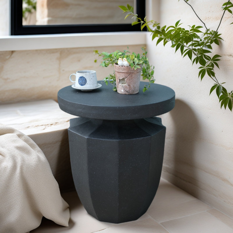 Table d'appoint moderne avec tabouret de jardin, support pour plante d'extérieur en fibre de verre MGO Terrazzo Finish, pour terrasse de patio, capacité de 220 lb