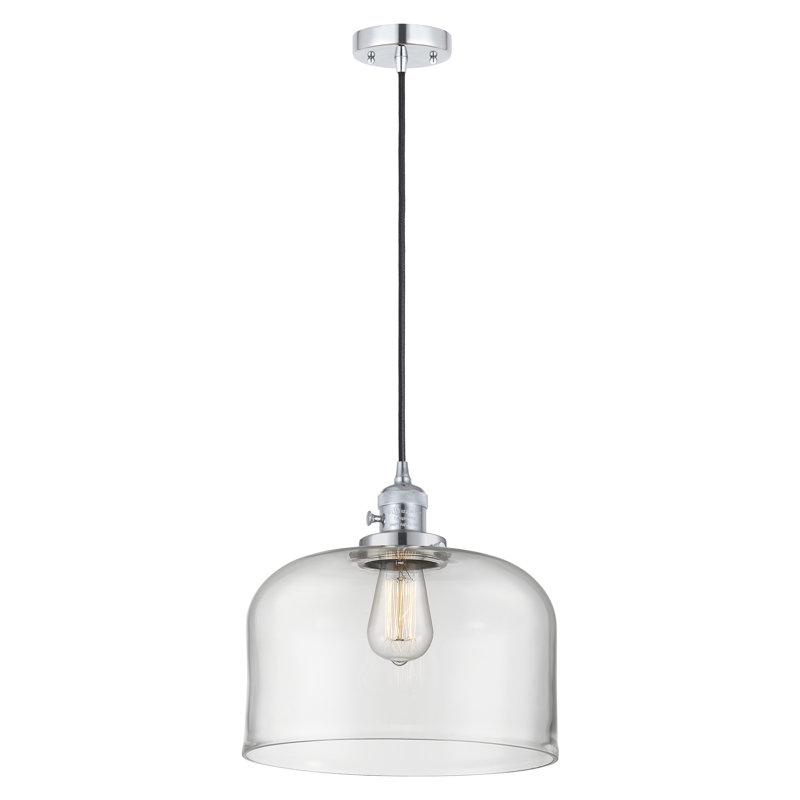 Luminaire suspendu en forme de globe à 1 lumière Analiah, Ampoule non incluse, Clair, Chrome poli