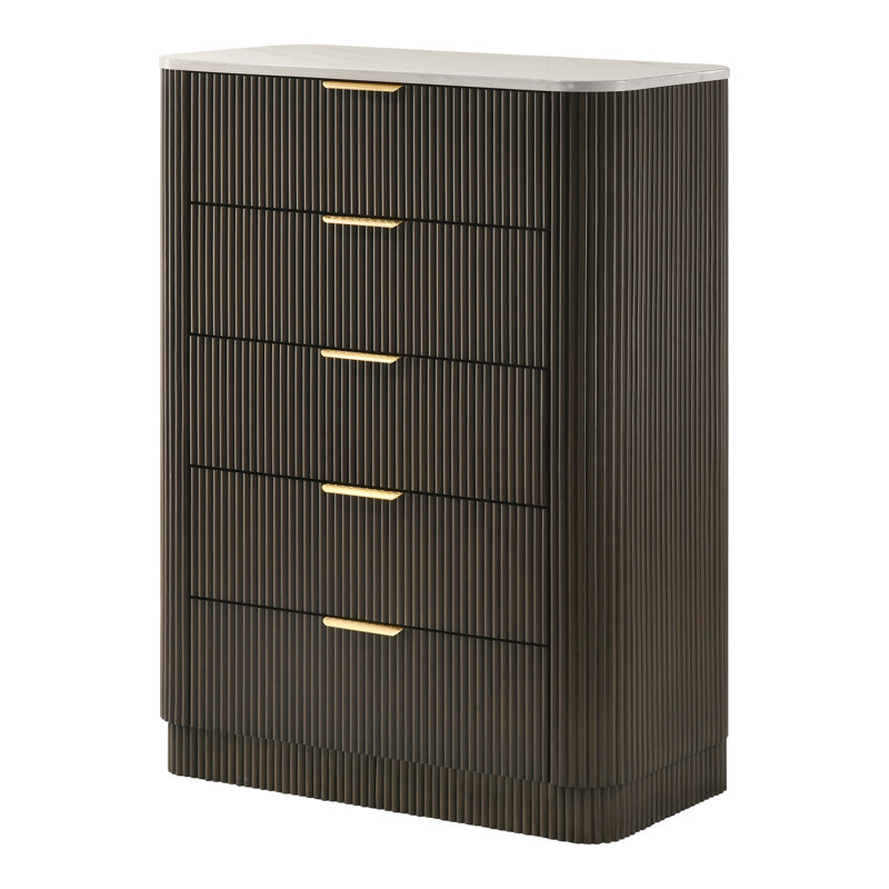 Commode 5 tiroirs avec plateau en faux marbre Valarie