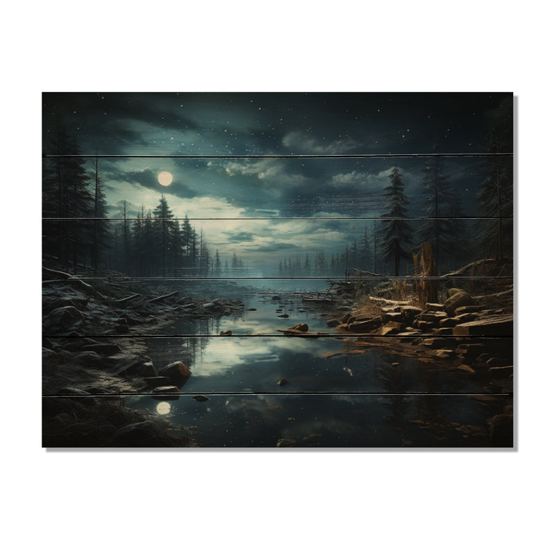 Paysage d'hiver, nuit silencieuse III sur bois, H 30 po x l 40 po x P 0,78 po