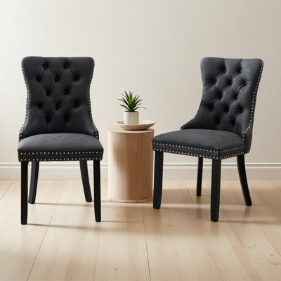 Dining Room Chairs Set of 2,Vintage Sheepskin Texture PU Leather,High Back with Button Tufted & Nailhead Trim,Wood Frame,S-Spring & Resilient Sponge Cushion