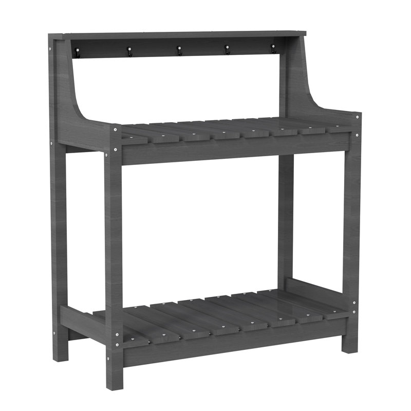 Banc de rempotage en PEHD Domi - poste de travail extérieur multi-niveaux toutes saisons, Gris