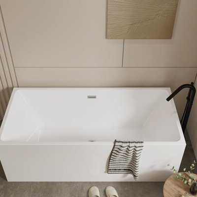 Acrylic Freestanding Bathtub, Contemporary Bath Tub with Chrome Overflow and Drain, Easy Install Free Standing Tub, Modern Design for Bathrooms, White