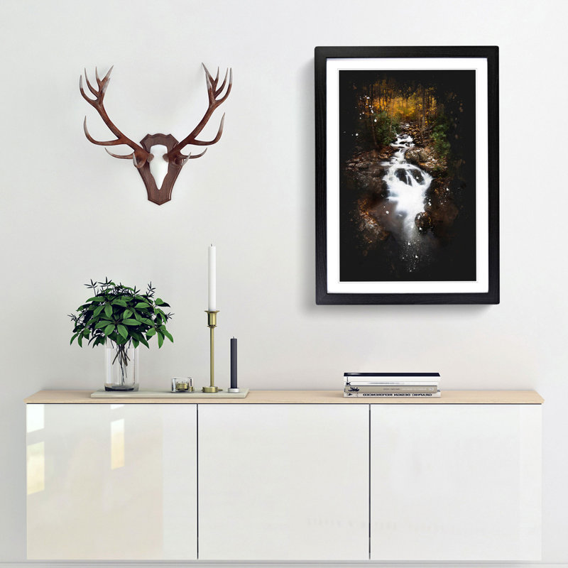 Woodland Stream - Framed Print, 45cm H x 33cm W x 2cm D, Black Framed