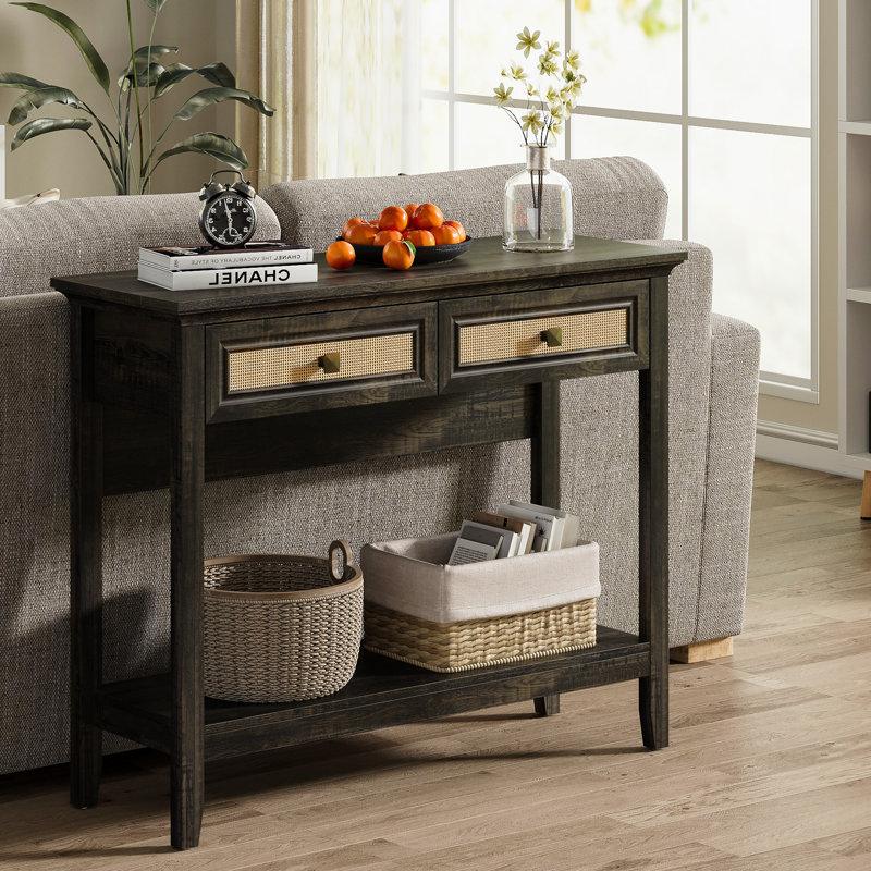 Baksi 39.3" Rattan Console Table, Gray