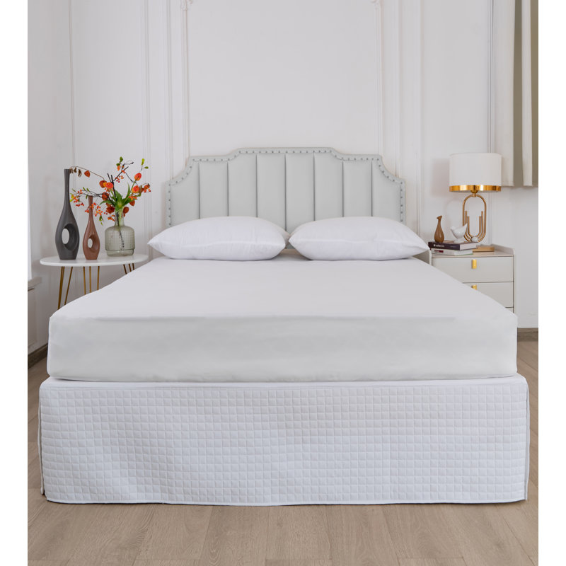  Grid Quilted Microfiber Bed Skirt with 14" Drop, White, Twin