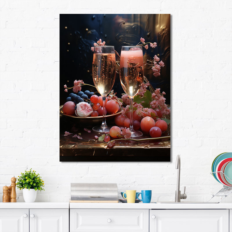 Impression sur toile rose champagne champagne I, Toile tendue, H 20 po x l 12 po x P 1 po