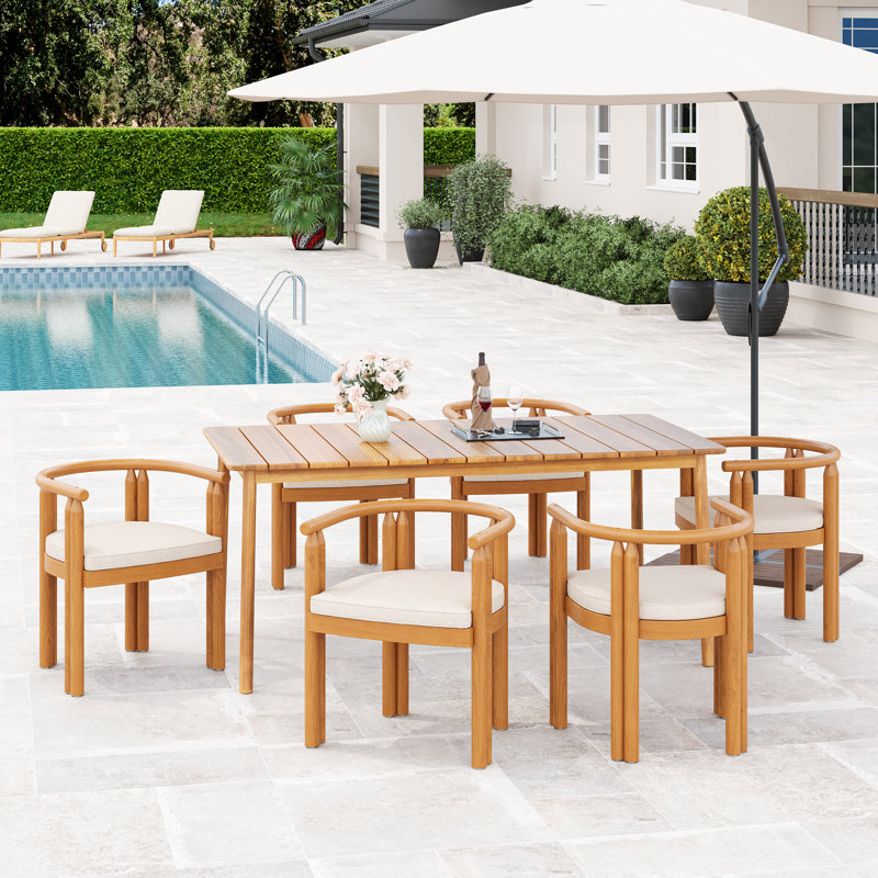 Armrest Outdoor Patio 7PCS Dining Set (6PCS Armrest Dining Chair And 1PC Dining Table)