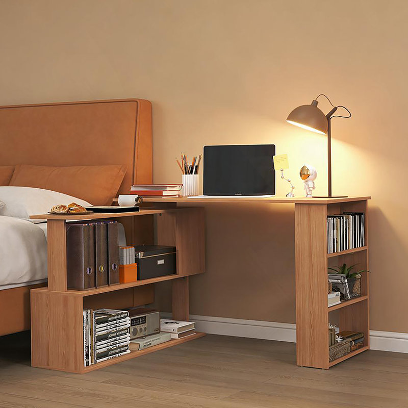 Bureau d'ordinateur d'angle en L, bureau à domicile rotatif à 360 °, Teck