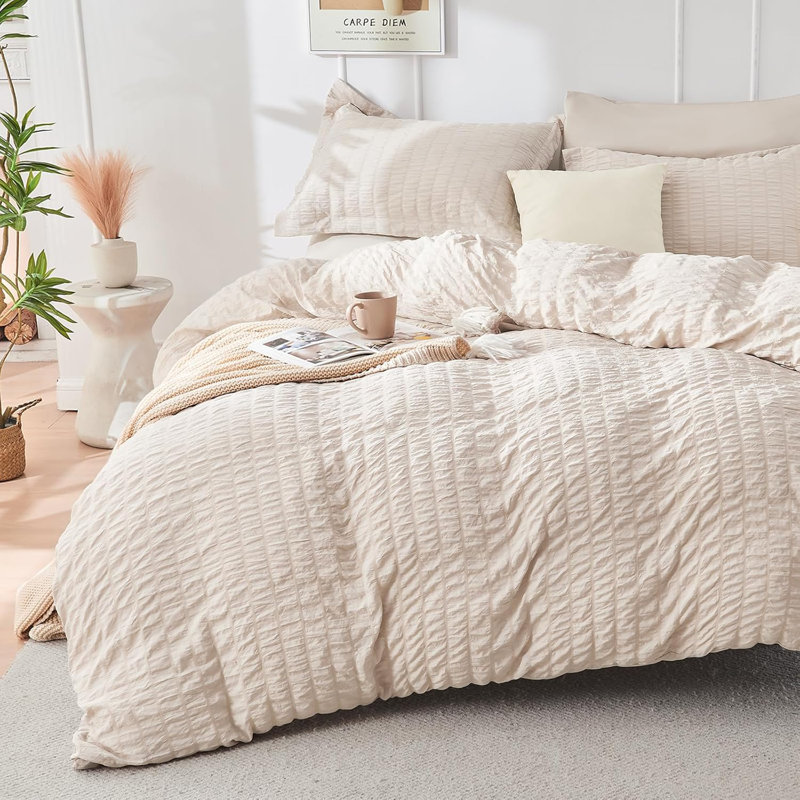 Ensemble d'édredon pour lit dans un sac toutes saisons 7 pièces, Beige, King Comforter + 6 Additional Pieces