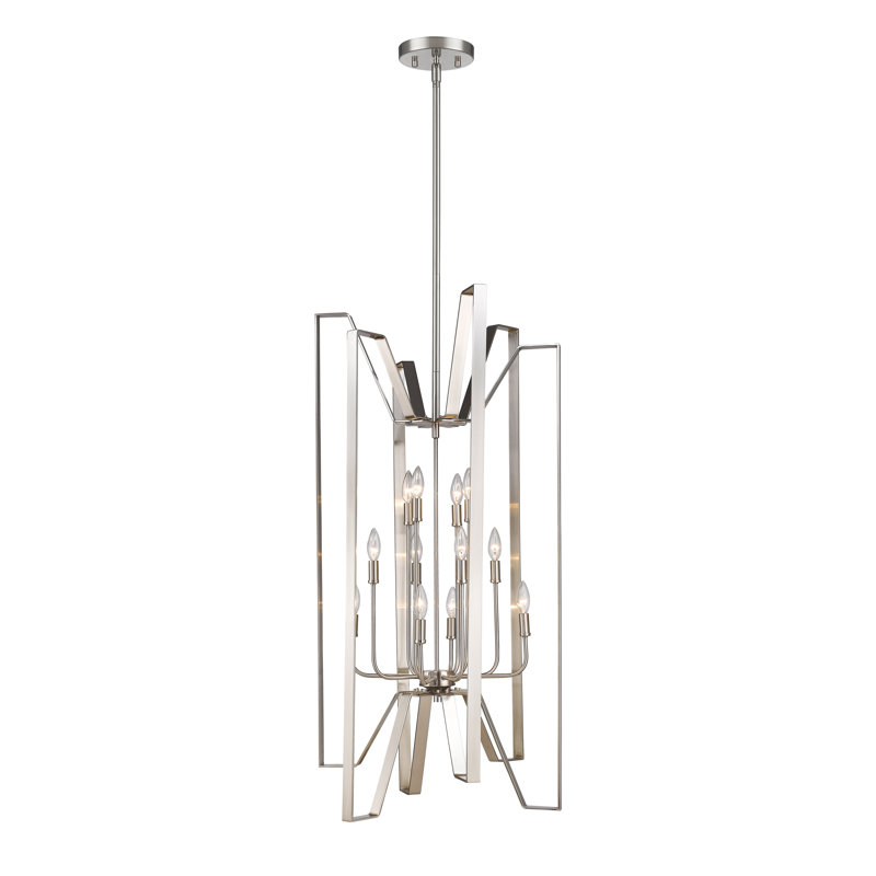 Lustre géométrique à 12 lumières Algertha, Nickel brossé