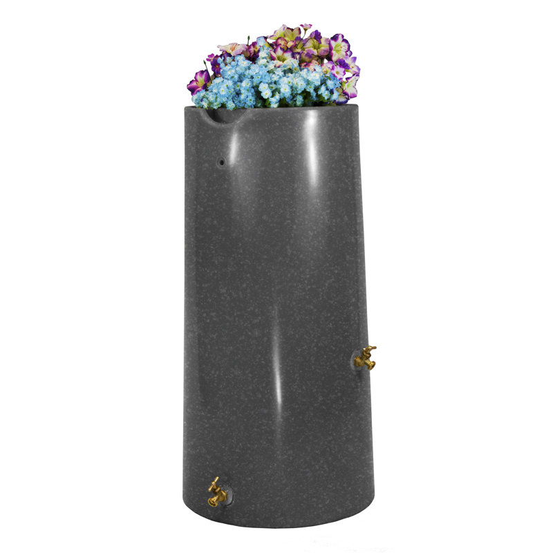 Good Ideas 50 Gallons Plastic Drainable Dual Overflow Planter Rain Barrel, Dark Granite