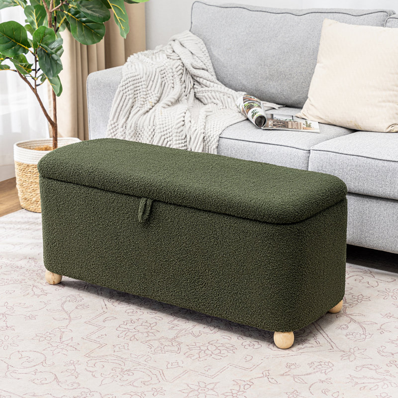 Velvet Rectangular Storage Bench, Green Teddy
