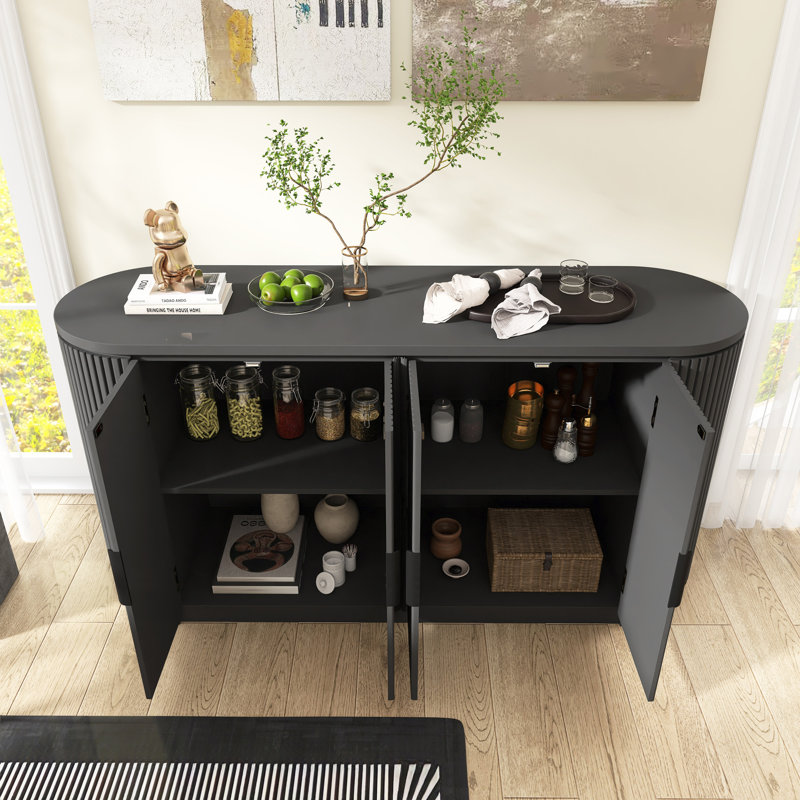63" W Modern Sideboard With Adjustable Shelves, Black