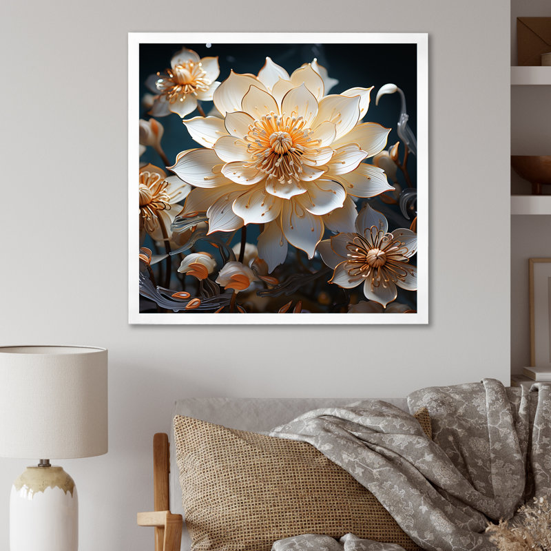 Opulent Reflections Lotus III - impression, Cadre simple blanc, H 36 po x l 36 po x P 1,5 po